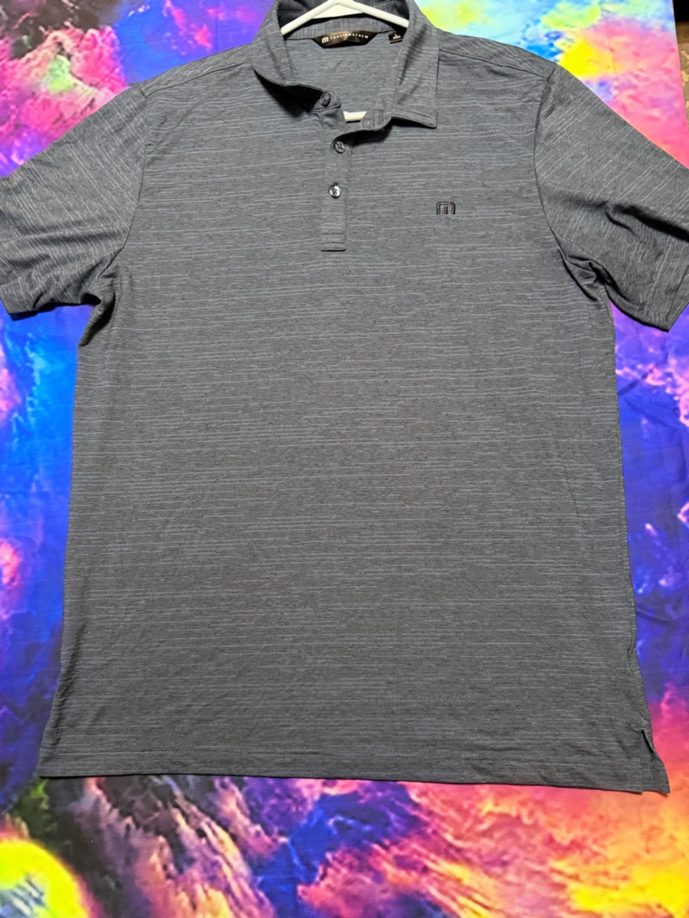 Travis Mathew Heather Blue Charcoal Polo Shirt